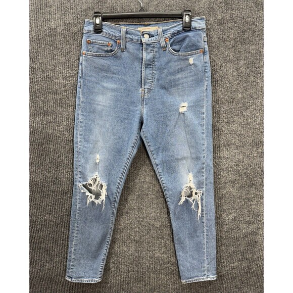 Levis Wedgie Skinny Jeans Womens 29 Blue Button Fly High Rise Denim Distressed - Picture 1 of 12